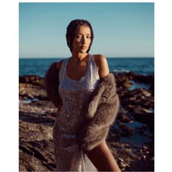 NEW! Zara | Sequin Racerback Maxi Dress In Silver - Picture 4 of 16